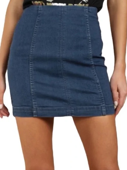 Free People Modern Femme Dark Wash Stretch Denim Skirt